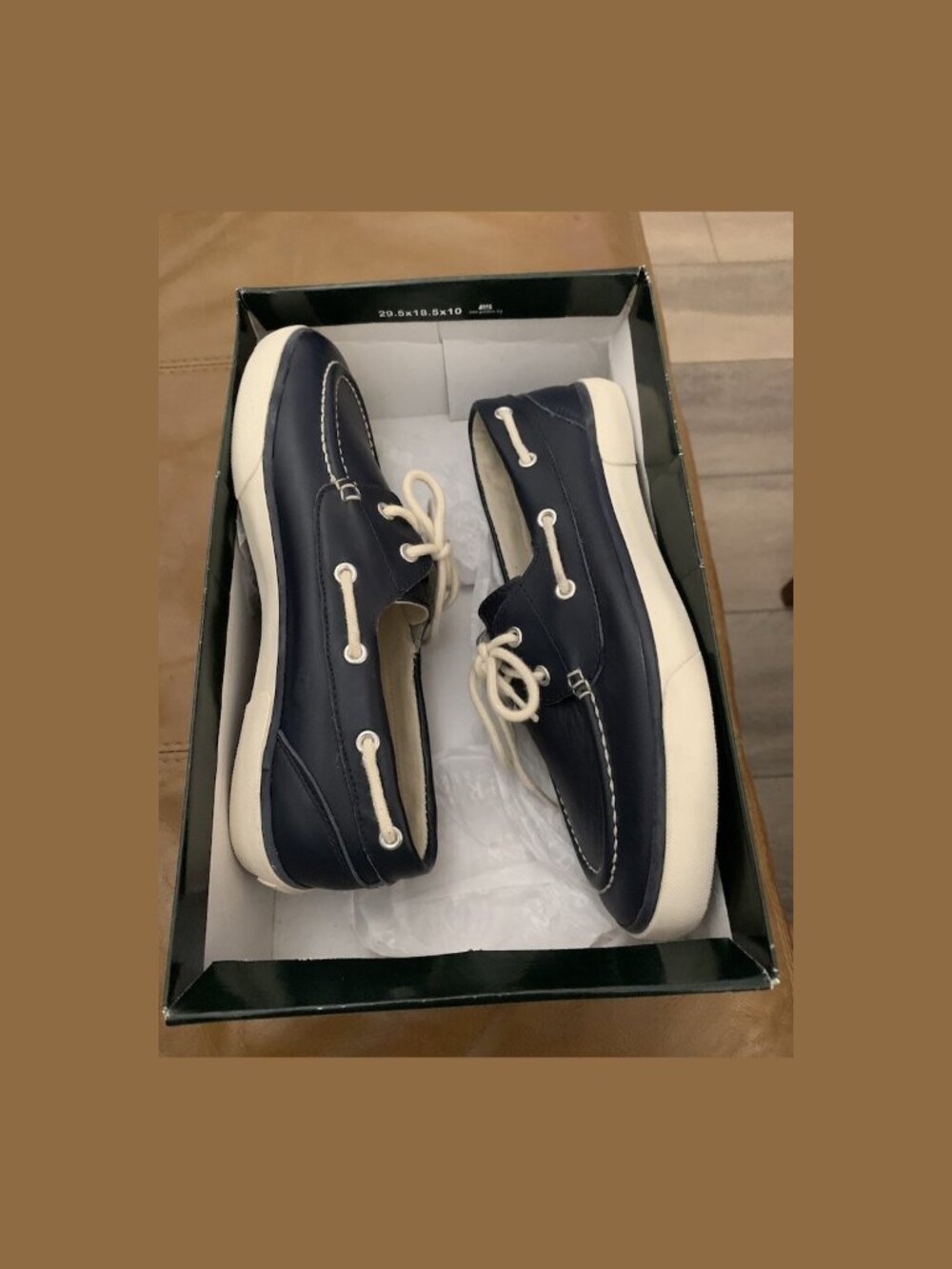 Ralph Lauren Bristo Navy Blue Soft Leather Tie Lace Boat Shoes Oxford White Trim